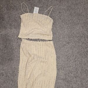 H&M Beige Textured Two-Piece Crop Top & Skirt Set